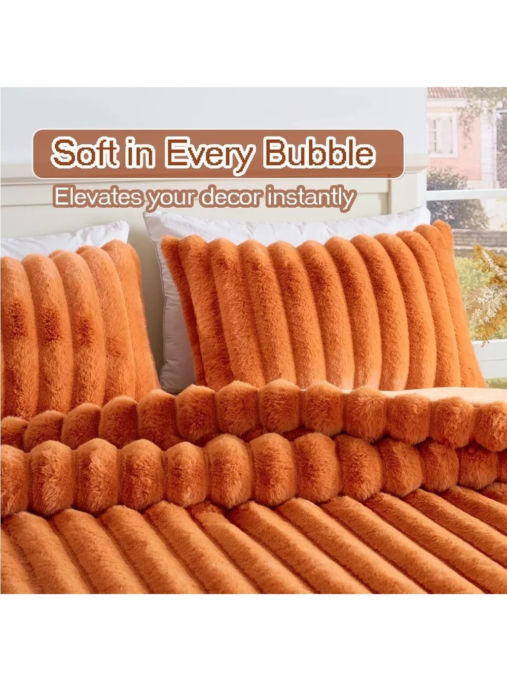 Ultra-Soft Spandex Rabbit Fur Bubble Comforter - Orange